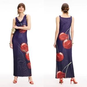 Muma World Night Cherry Dress Sleeveless Cowl Neck Maxi Tank Purple Red Medium
